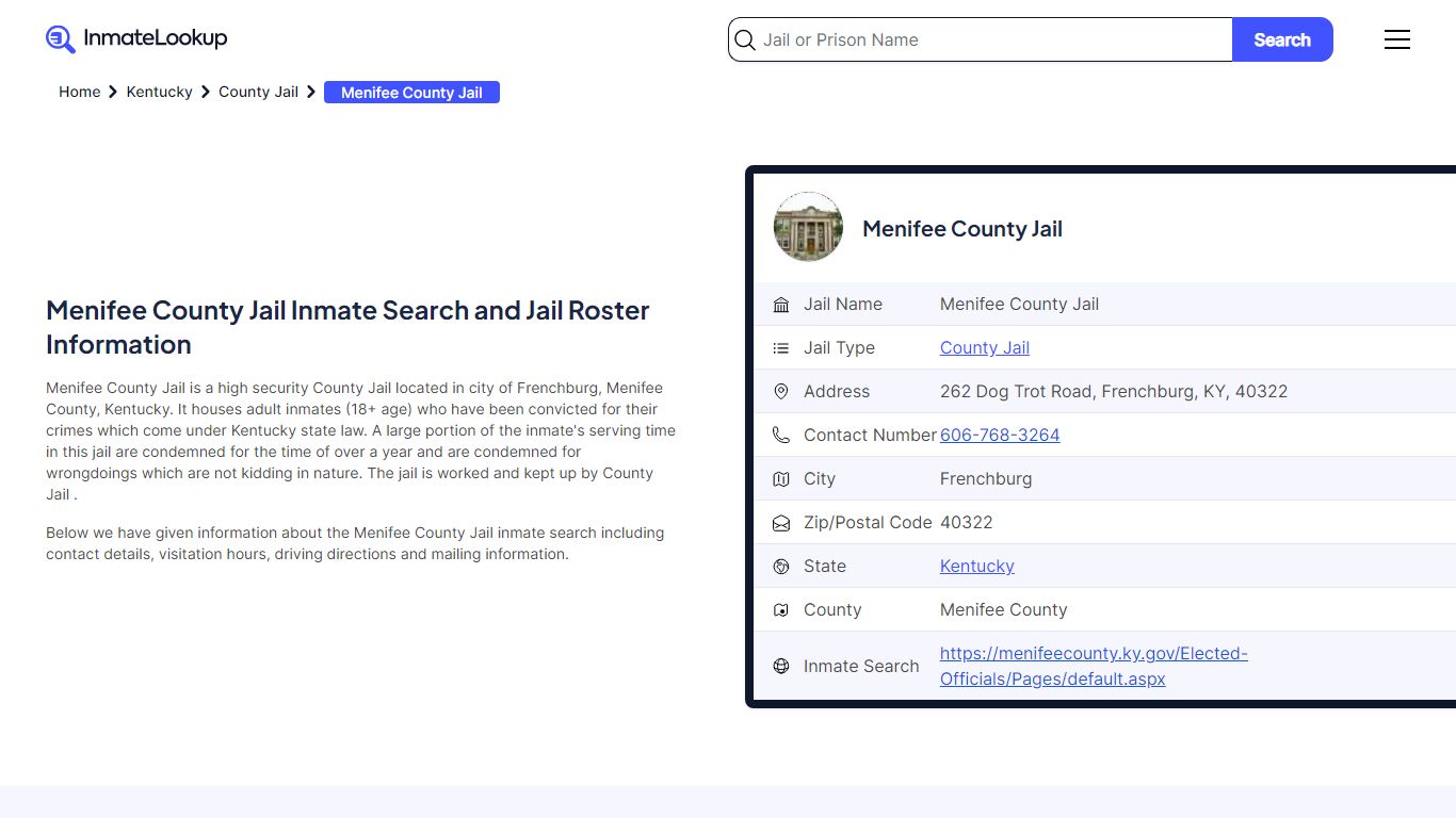 Menifee County Jail Inmate Search and Jail Roster Information