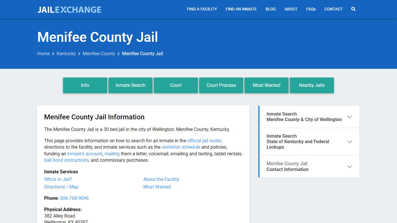 Menifee County Jail, KY Inmate Search, Information